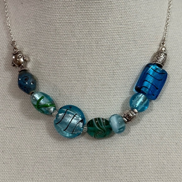 Oceanic Blue and Silver Necklace with Crystal Beads - Picture 3 of 5